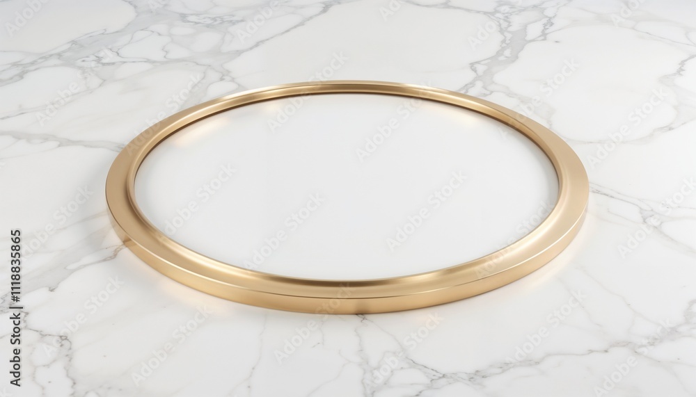 Circular golden picture frame on white marble background Circular golden picture frame on white marble background