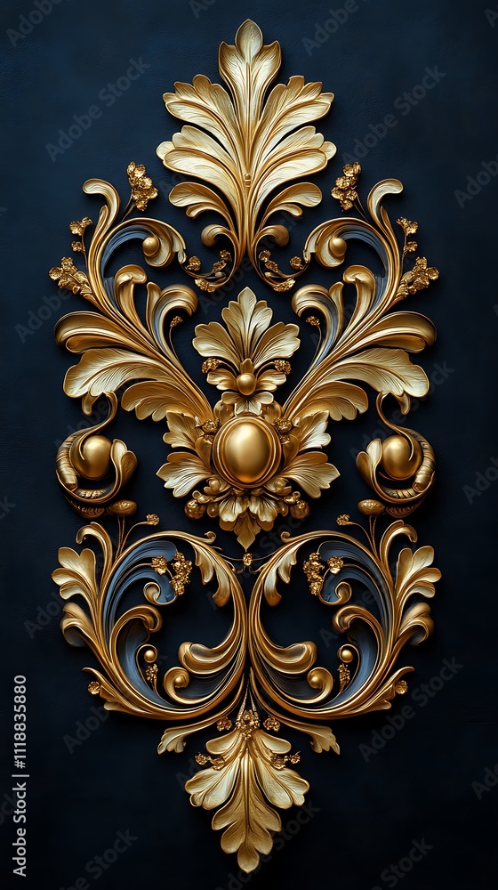 Symmetrical Ornamental Gold Design Black Background Intricate Artistic Masterpiece Symmetrical Ornamental Gold Design Black Background Intricate Artistic Masterpiece