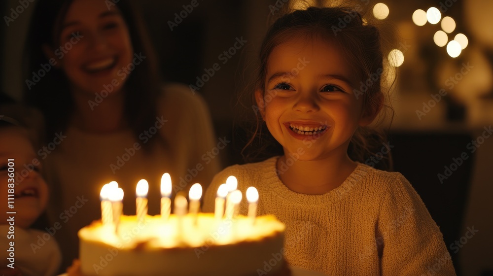 Happy Child Celebrating Birthday With Cake And Candles Happy Child Celebrating Birthday With Cake And Candles