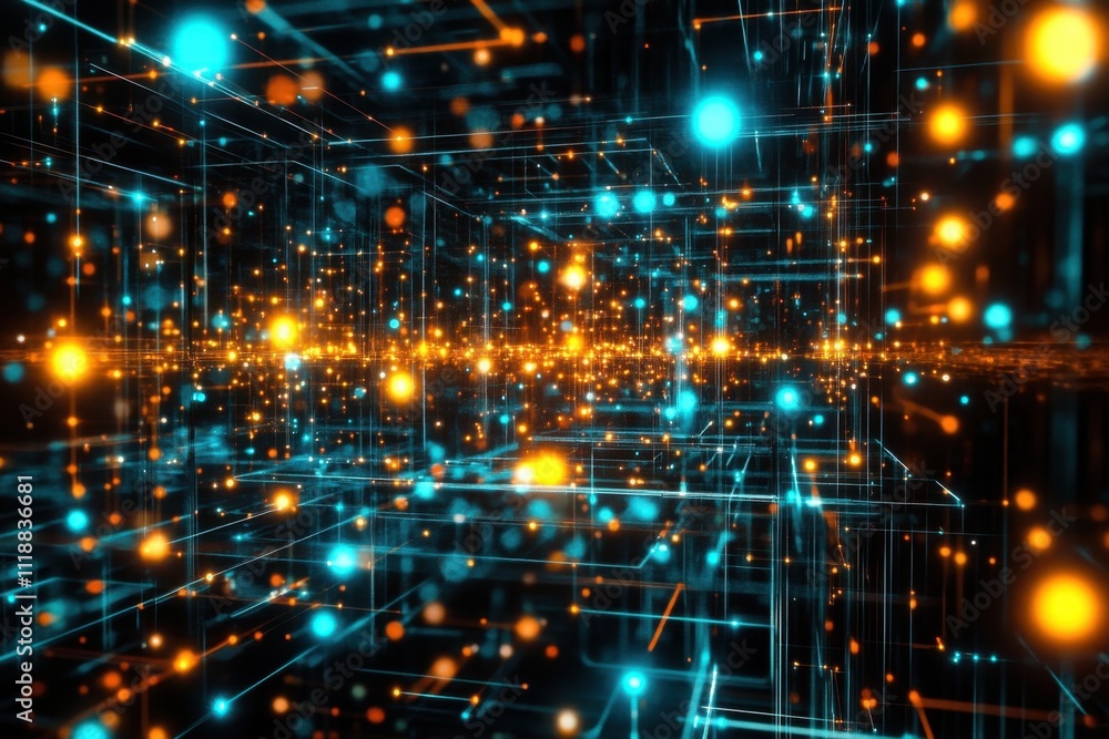 Abstract Digital Network with Glowing Lights Abstract Digital Network with Glowing Lights