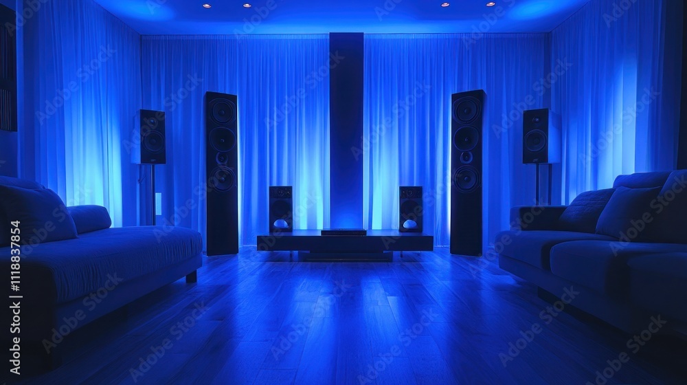 Fototapeta premium Home Theater Setup with Blue Lighting