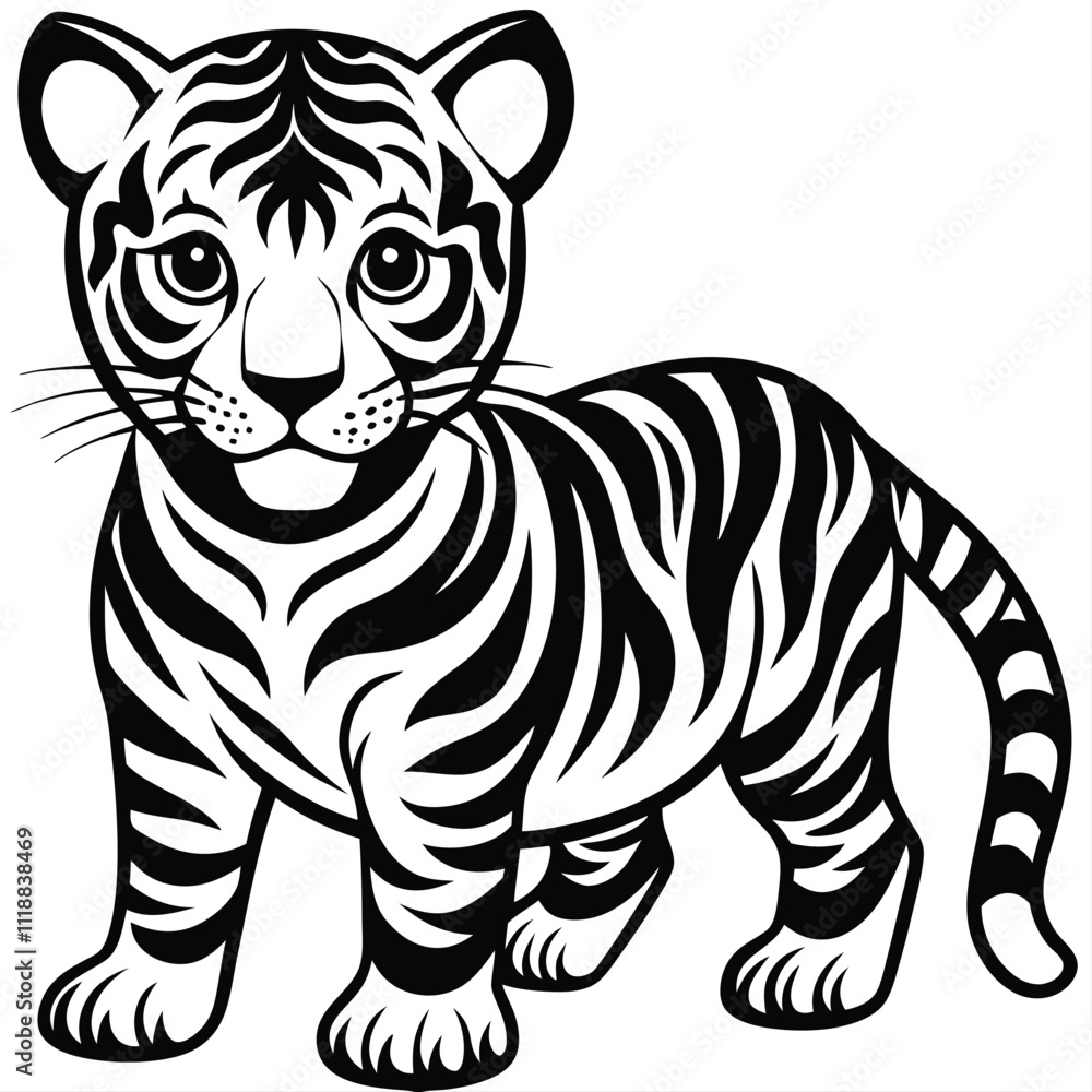 Fototapeta premium Cartoon Tiger Baby On A Isolated White Background