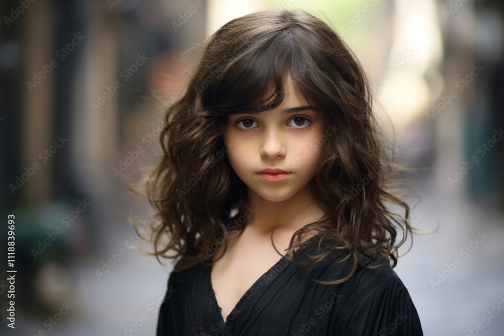 Portrait of a beautiful girl with long curly hair in the city Portrait of a beautiful girl with long curly hair in the city