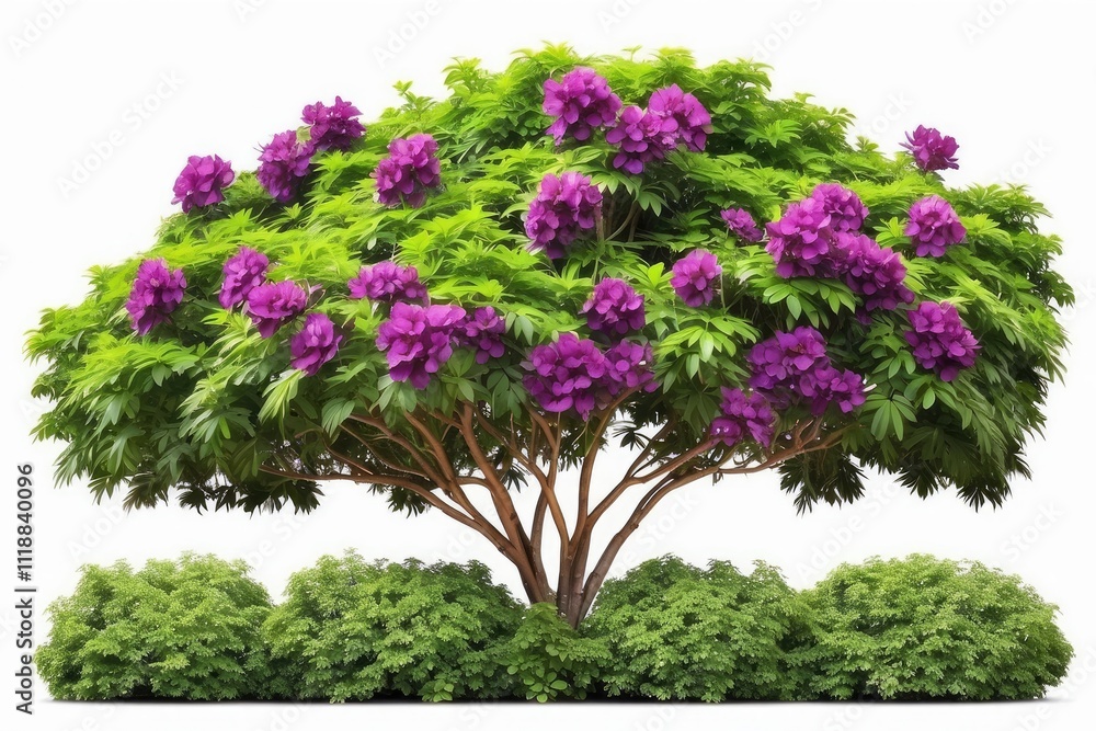 Tropical plant purple flower fence bush green shrub tree isolated on white background with clipping path. Tropical plant purple flower fence bush green shrub tree isolated on white background with clipping path.