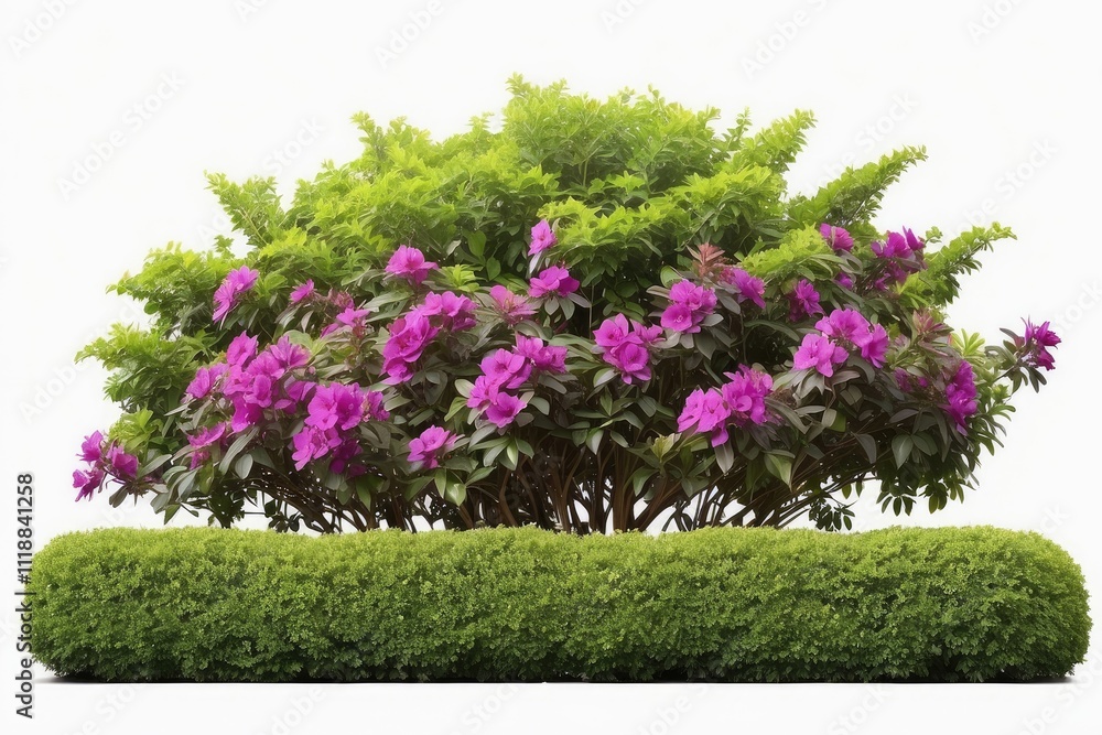 Tropical plant purple flower fence bush green shrub tree isolated on white background with clipping path. Tropical plant purple flower fence bush green shrub tree isolated on white background with clipping path.