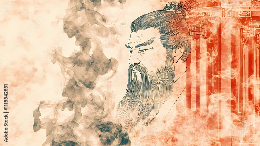 Fototapeta premium Mystical Background Featuring Chinese Sage Symbolizing Eastern Wisdom and Serenity