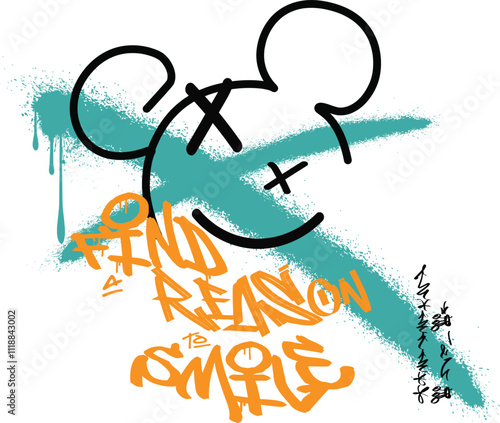 graffiti slogan print with neon spray, t shirt graphics print vector illustration design, Urban typography hipster street art for graphic tee t shirt or sweatshirt.eps8