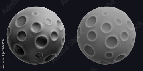 Cartoon full moon with surface full of craters 3d vector icons. Dwarf planet with craters. Cute 3d symbols of moon or asteroid for children's astronomy education and space theme. Vector illustration