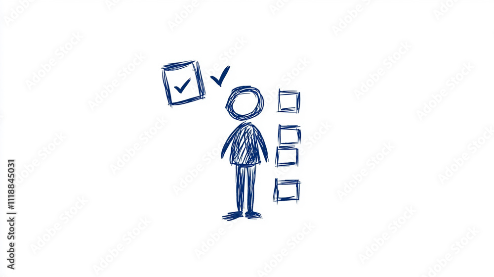 Stick Figure Ticking Off Seven Boxes on a Checklist