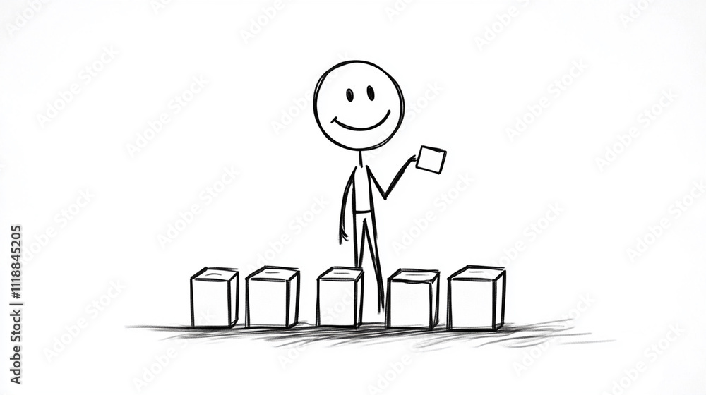 Stick Figure Ticking Off Seven Boxes on a Checklist Stick Figure Ticking Off Seven Boxes on a Checklist