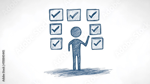 Stick Figure Ticking Off Seven Boxes on a Checklist