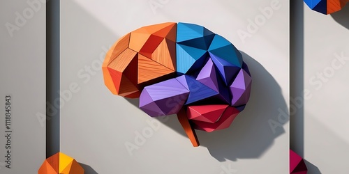 Colorful geometric brain model symbolizing neurological complexity and disorders  photo