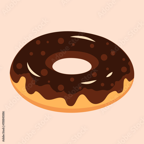 Yummy donut with chocolate glaze in simple style. Appetising dessert vector illustration. Side view of a sweet and cute pastry.
