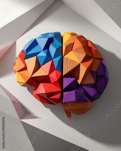 Colorful geometric brain model symbolizing neurological complexity and disorders  photo