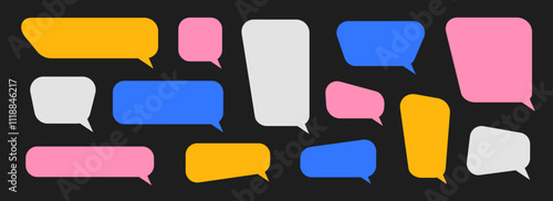 Empty speech bubble collection. Colorful cartoon text box set. Comic chat message balloon pack for poster, label, tag, banner, badge, sticker. Pop art doodle frame or border bundle. Vector
