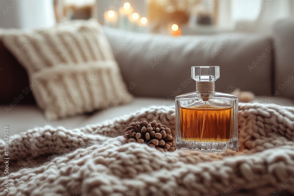 Elegant Perfume Bottle in Cozy Interior Elegant Perfume Bottle in Cozy Interior