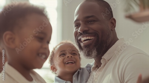 Black man enjoying a moment with his children / African American family