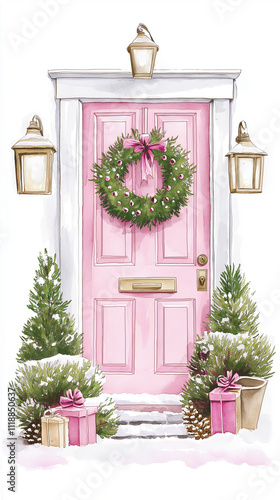 Painted Christmas pink door. 