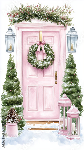 Painted Christmas pink door. 