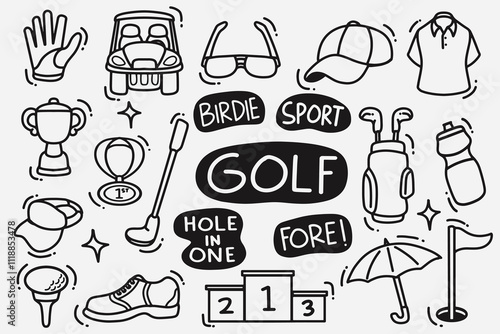 set of golf doodles good for background, wallpaper, icons, element design, etc