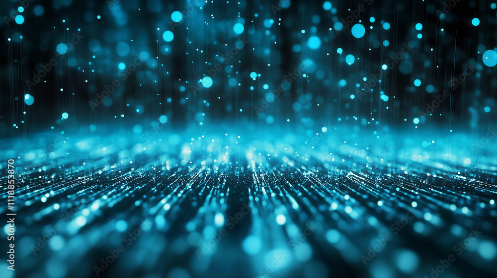 A matrix-like effect of glowing blue particles cascading in vertical streams, with a blurred background that enhances the sense of motion and depth A matrix-like effect of glowing blue particles cascading in vertical streams, with a blurred background that enhances the sense of motion and depth