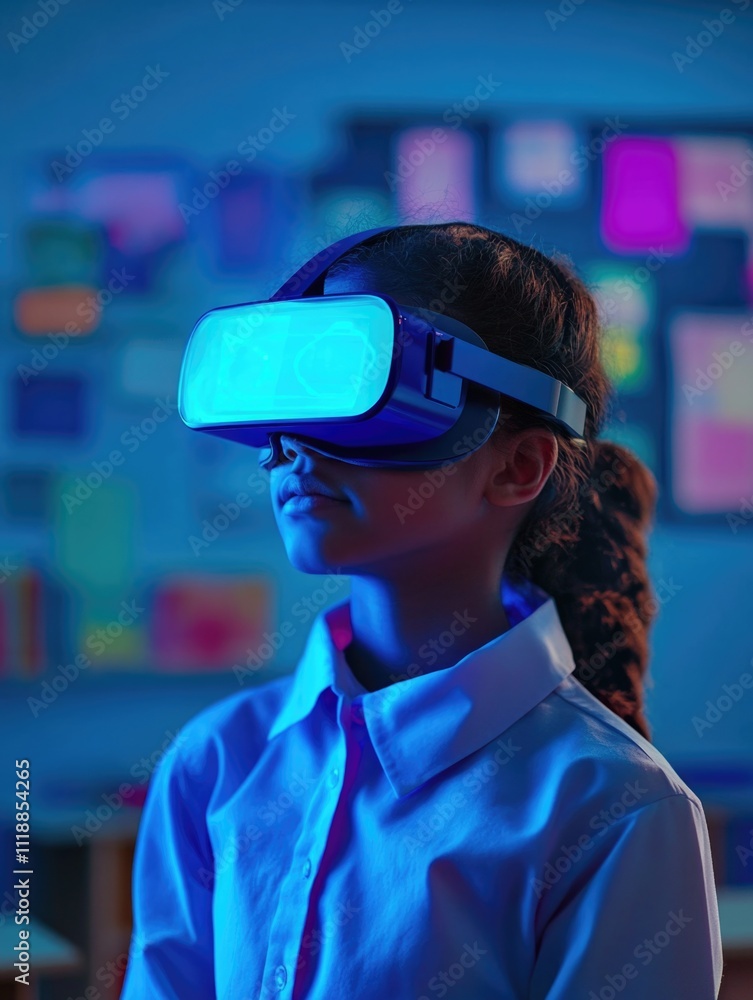 Young girl learning in virtual classroom Young girl learning in virtual classroom
