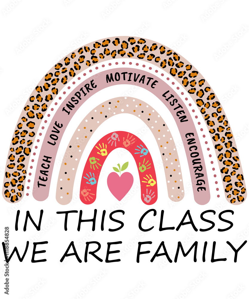 Naklejka premium in this class we are family cute rainbow leopard illustration design for back to school