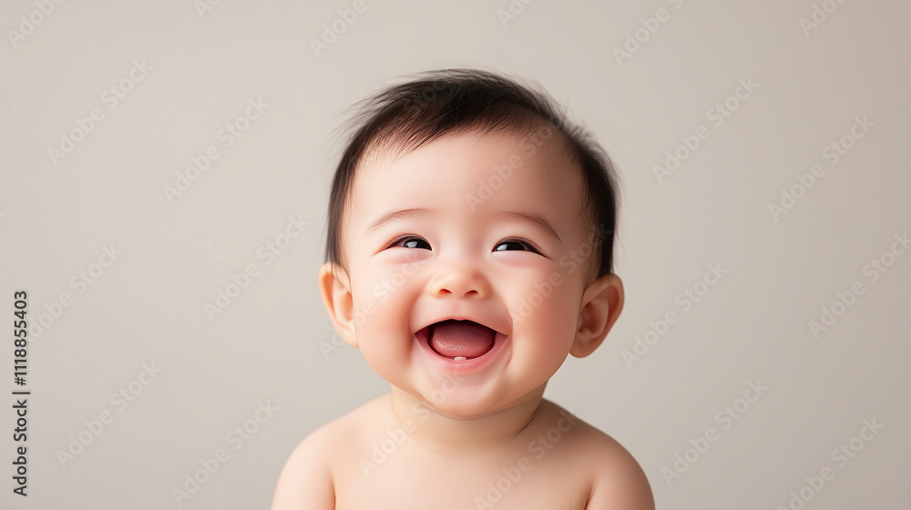 joyful baby with big smile, showcasing happiness and innocence. baby has dark hair and bright expression, perfect for capturing essence of childhood. joyful baby with big smile, showcasing happiness and innocence. baby has dark hair and bright expression, perfect for capturing essence of childhood.