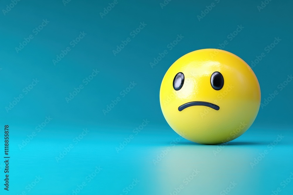Feeling down sad yellow emoji on blue background digital art minimalist style conceptual mood representation Feeling down sad yellow emoji on blue background digital art minimalist style conceptual mood representation