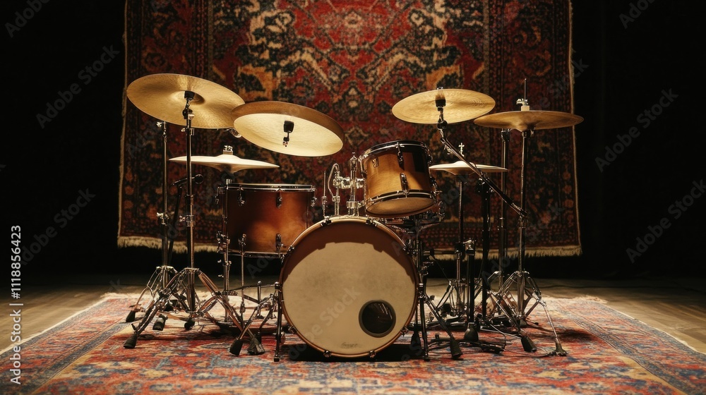 Fototapeta premium A Drum Set on an Ornate Rug