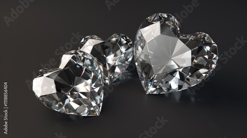 A collection of heart-shaped diamonds in a brilliant cut, crafted into elegant jewelry pieces including necklaces and rings.