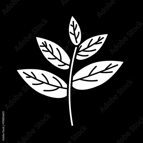 Tea leaf vector illustration, tea leaves clip art, white on black background