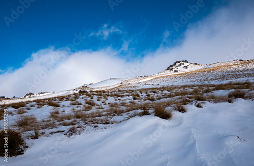 Winter scenes landscape central otago new zealand snow, mountains, hills, blue sky, stunning beauty