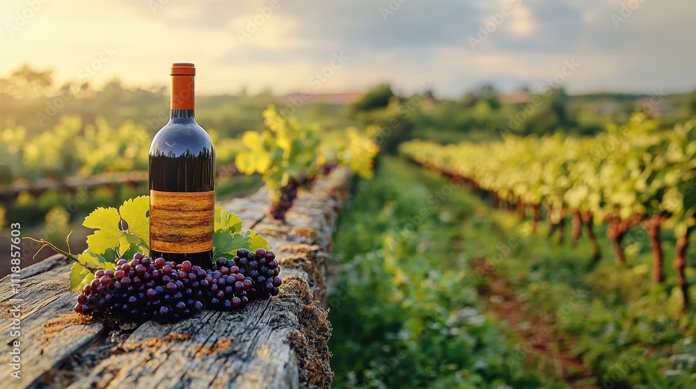 Vineyard sprouting on a wine bottle grape bunches ripening on vines Isolated solo on plain background One main object high quality very detailed Professional image Vineyard sprouting on a wine bottle grape bunches ripening on vines Isolated solo on plain background One main object high quality very detailed Professional image