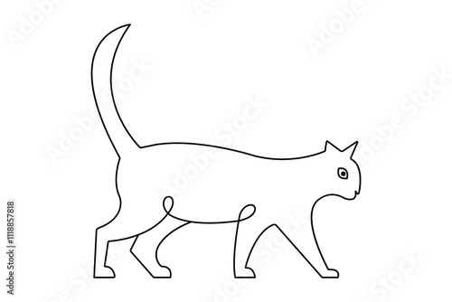 Continuous one line cat pet drawing out line vector illustration design