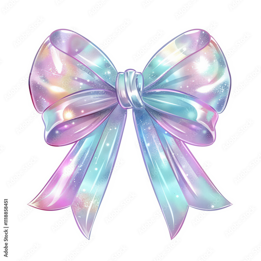 Holographic bow, glittery and shiny with pastel colors, on a white background Holographic bow, glittery and shiny with pastel colors, on a white background