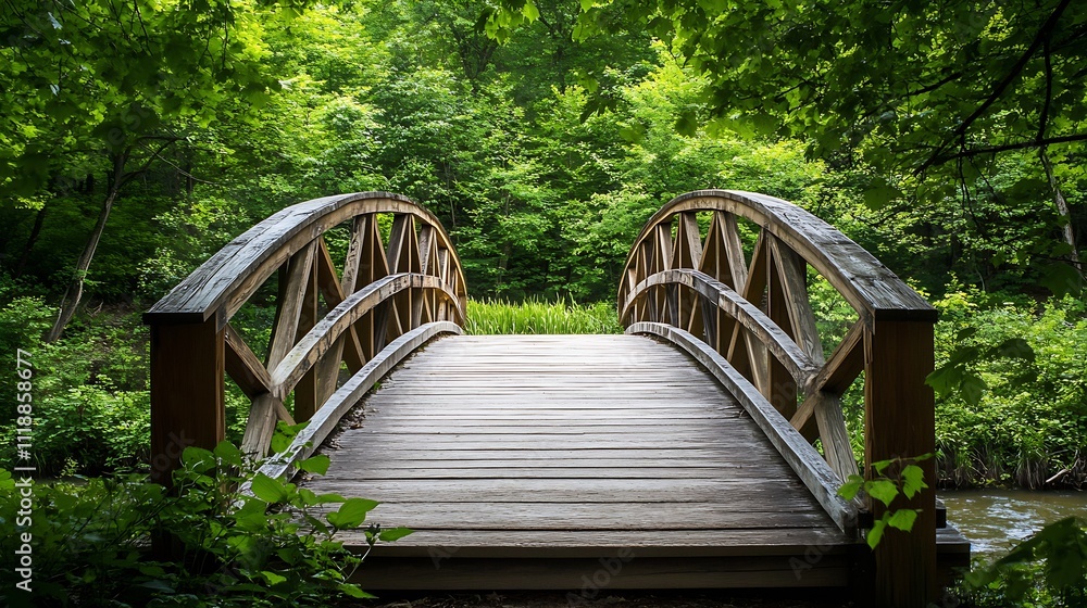 Rustic Wooden Bridge in Lush Green Forest Capturing Tranquil Nature Scenery for Peaceful Escapes : Generative AI Rustic Wooden Bridge in Lush Green Forest Capturing Tranquil Nature Scenery for Peaceful Escapes : Generative AI