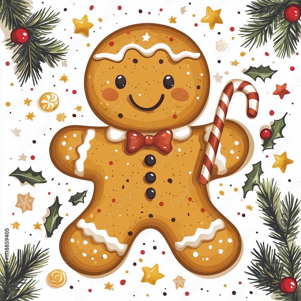 gingerbread man and Christmas decor illustration gingerbread man and Christmas decor illustration