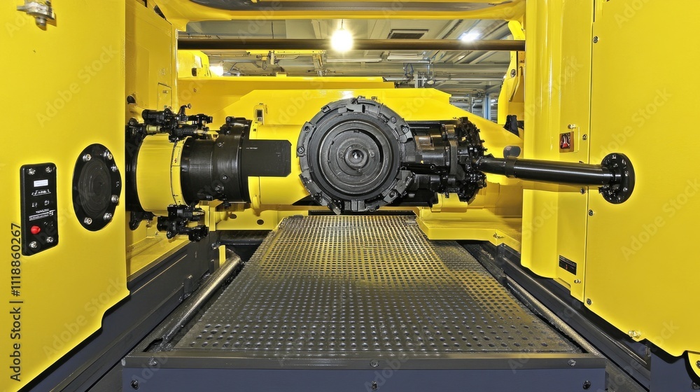 Industrial Yellow Machine with Complex Machinery and Components Industrial Yellow Machine with Complex Machinery and Components