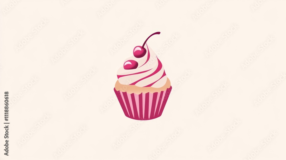 A delightful cupcake topped with cherry and swirls of frosting. A delightful cupcake topped with cherry and swirls of frosting.