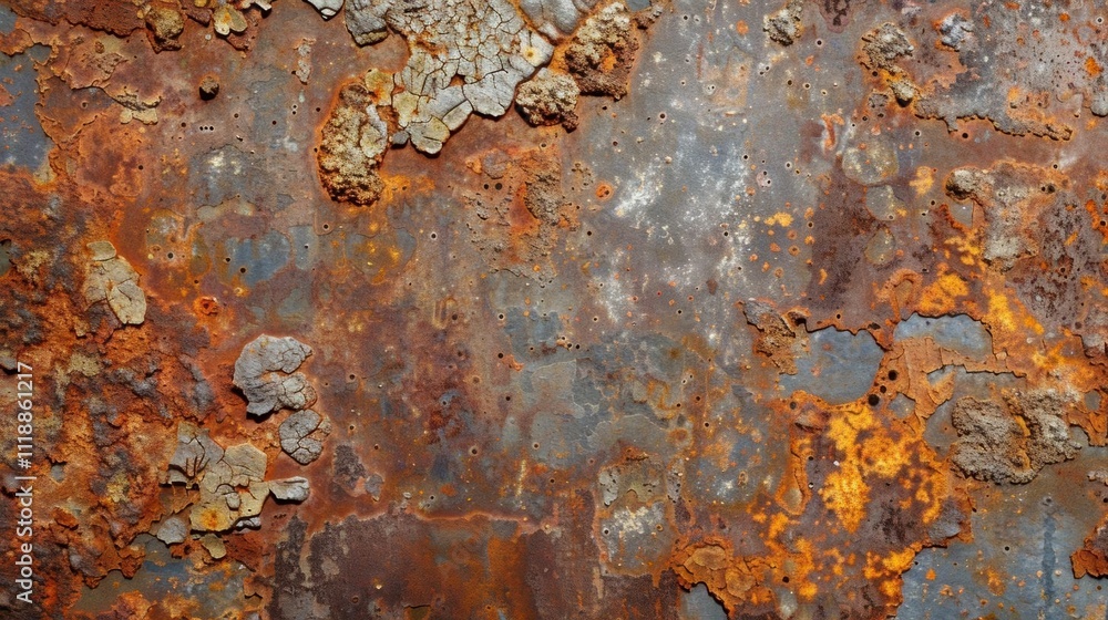 Close-up of a rusty metal surface with peeling paint and corrosion. Close-up of a rusty metal surface with peeling paint and corrosion.