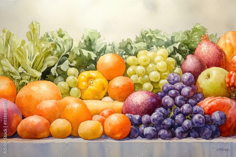 Vibrant harvest display of fresh fruits and vegetables indoor market still life bright and colorful environment artistic viewpoint Vibrant harvest display of fresh fruits and vegetables indoor market still life bright and colorful environment artistic viewpoint