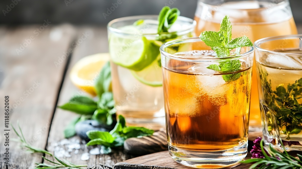 Assorted Infused Beverages with Fresh Herbs and Citrus Refreshing and Healthy Drink Options : Generative AI Assorted Infused Beverages with Fresh Herbs and Citrus Refreshing and Healthy Drink Options : Generative AI