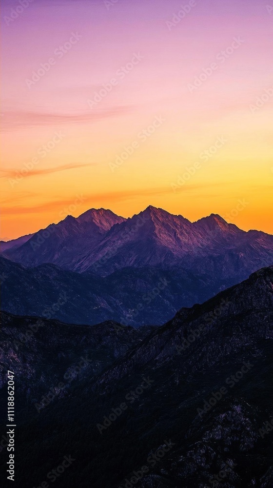 A stunning sunset over majestic mountain peaks. A stunning sunset over majestic mountain peaks.