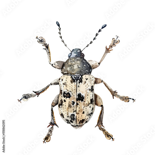 A watercolor painting of a weevil, isolated on a white background. Weevil vector.