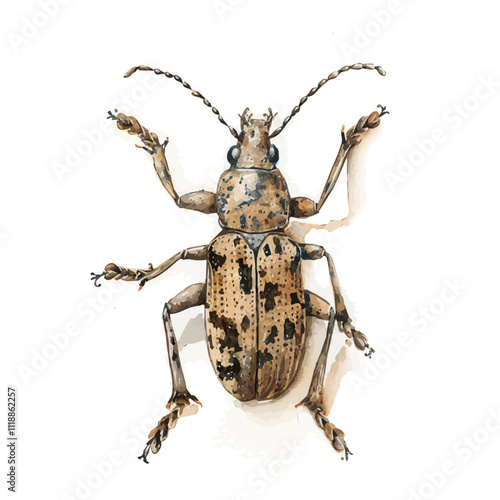 A watercolor of a weevil, isolated on a white background. Weevil vector.