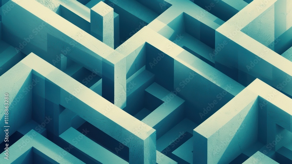 A complex, abstract maze design in a cool color palette. A complex, abstract maze design in a cool color palette.