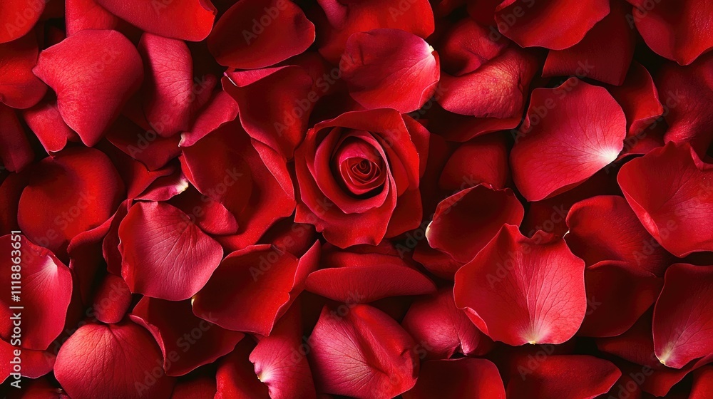 Elegant Arrangement of Red Rose Petals with Central Rose Blossom Elegant Arrangement of Red Rose Petals with Central Rose Blossom