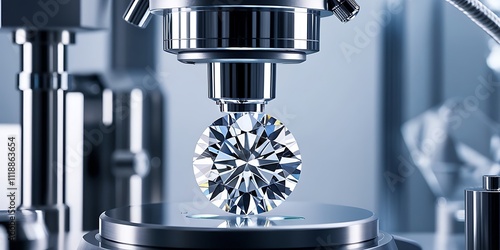 Precision machinery cutting a synthetic diamond, highlighting technology and craftsmanship photo