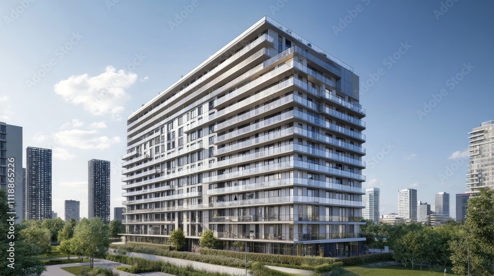 Modern Apartment Building In Urban Green Setting Modern Apartment Building In Urban Green Setting